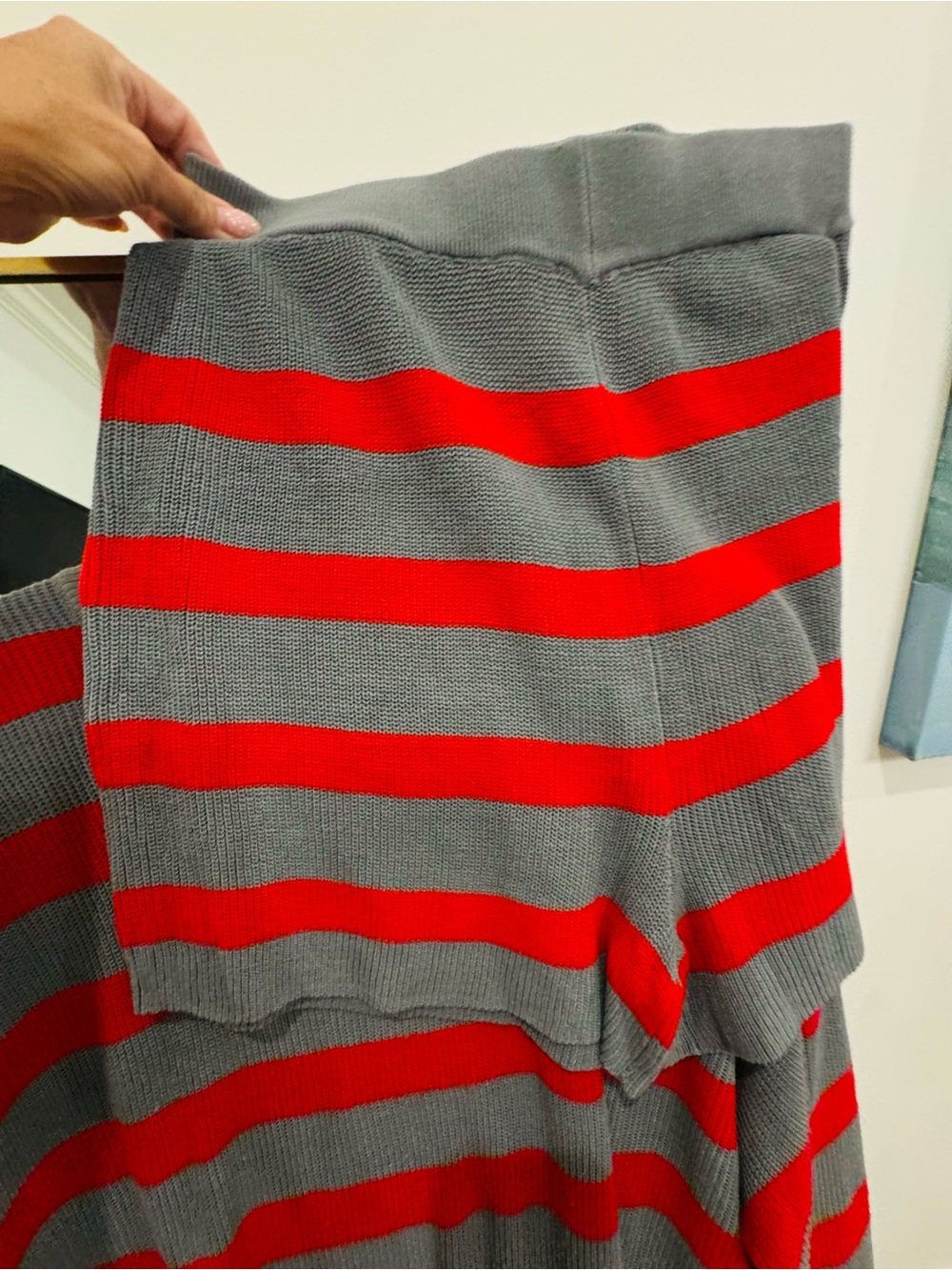 Amazon Women's Gray and Red Striped Knit Sweater Set - Picture 4 of 9